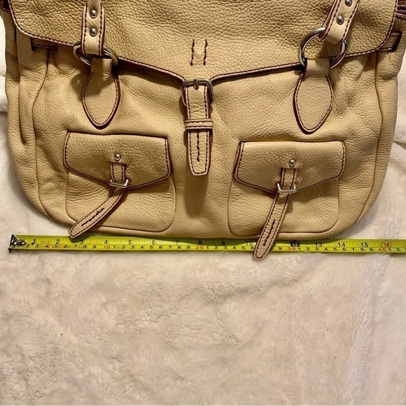 Vera Pelle Vintage Shoulder Bag Pebbled Leather Cream Taupe Made Italy Firenze - Picture 14 of 16